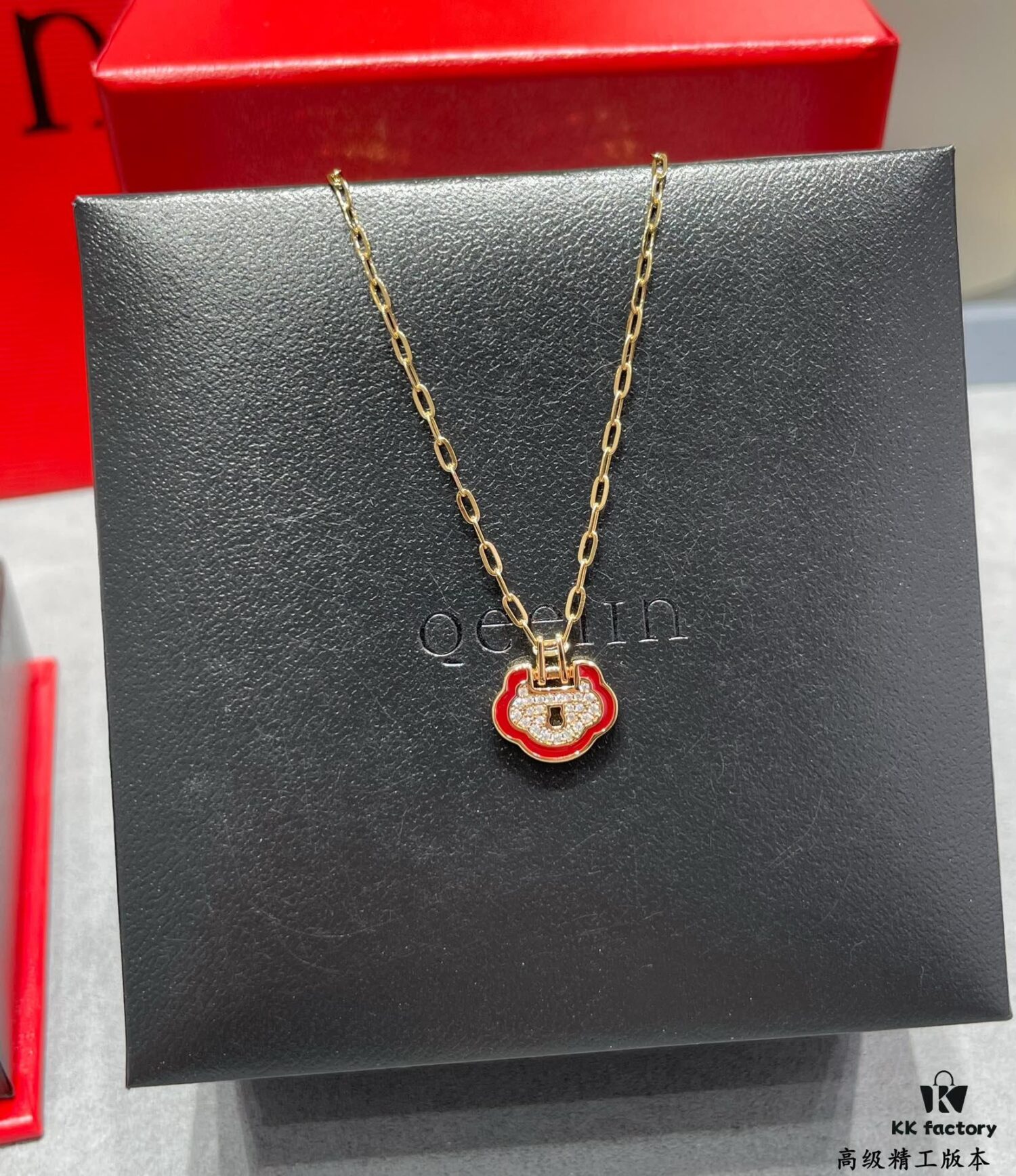 Kirin Red-Edged Full-Pave Lucky Lock Necklace ✨ A Perfect Blend of Fashion and Tradition, Eye-Catching and Unique Design