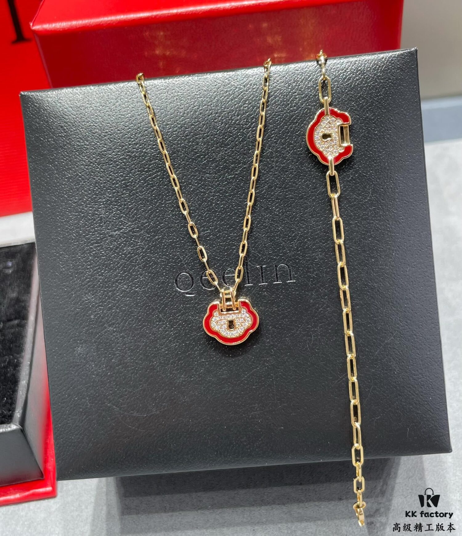 Kirin Red-Edged Full-Pave Lucky Lock Necklace ✨ A Perfect Blend of Fashion and Tradition, Eye-Catching and Unique Design