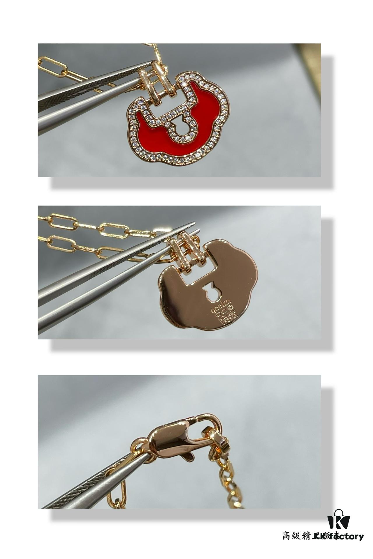Kylin Large High-End Red Agate Ruyi Lock Necklace, Combining Fashion and Tradition with Hand-Micro-Inlaid Eight-Heart-Eight-Arrow High-Carbon Diamonds
