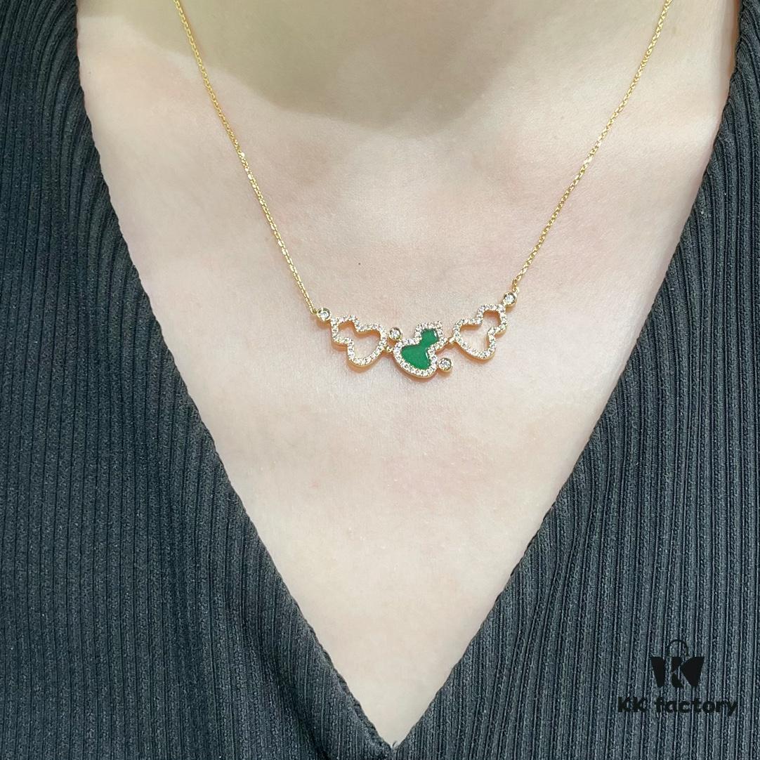 Kylin Green Jade Three Gourds Necklace