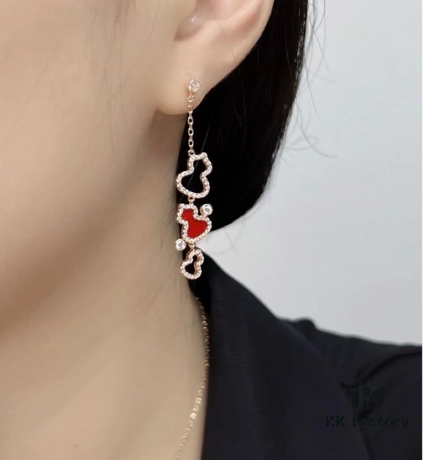 Kylin Red Agate Three Gourd Stud Earrings