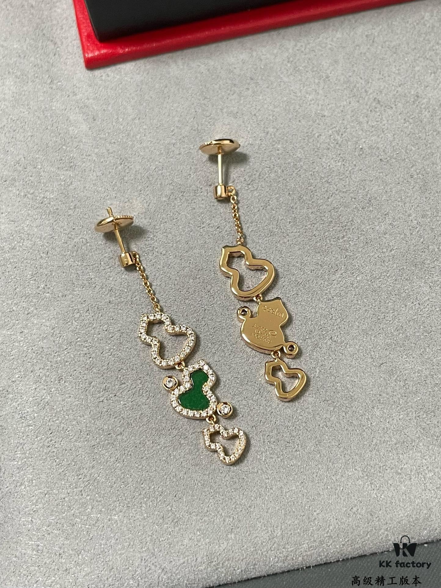 Qilin Green Jadeite Three Gourds Earrings