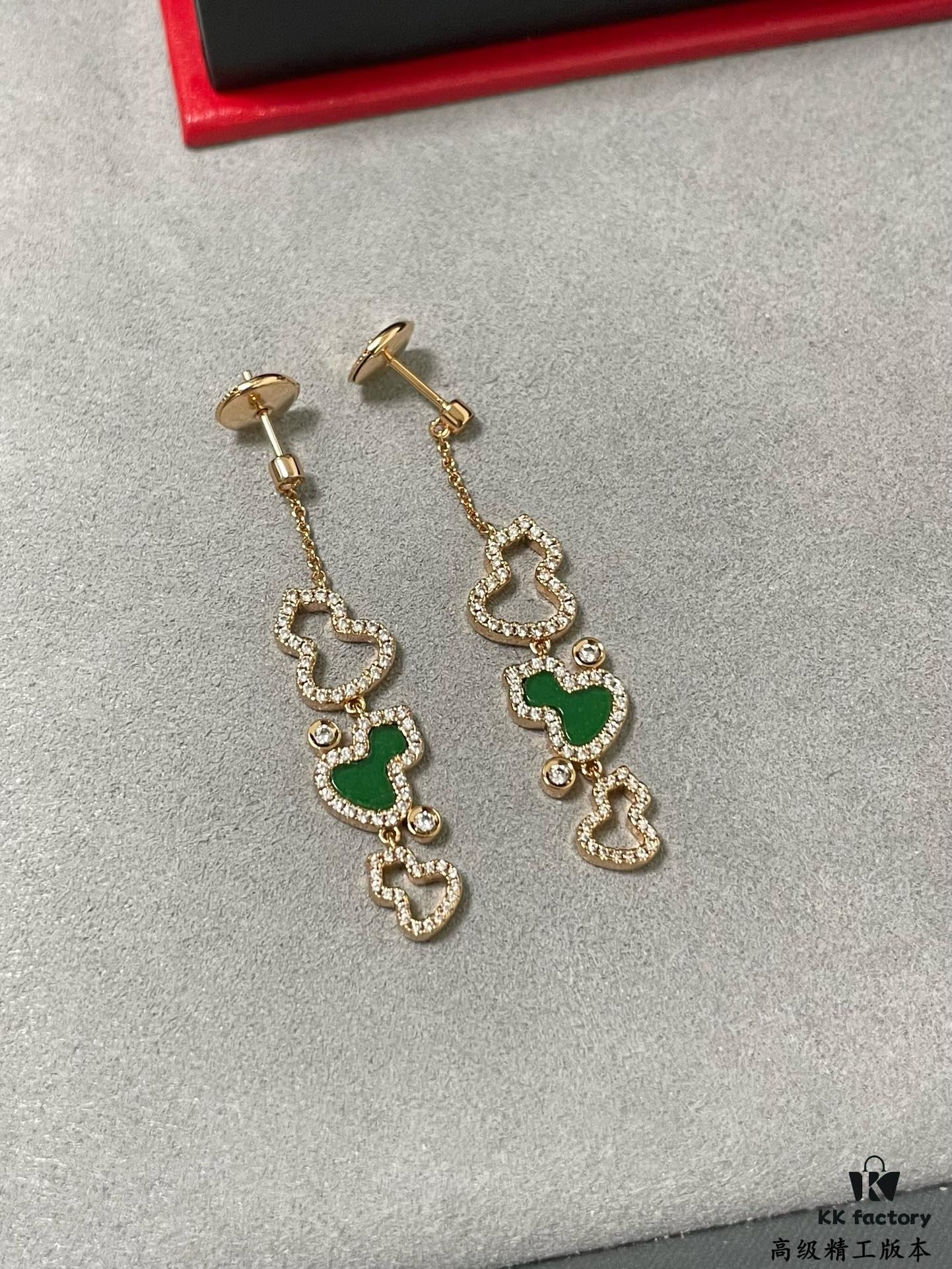Qilin Green Jadeite Three Gourds Earrings