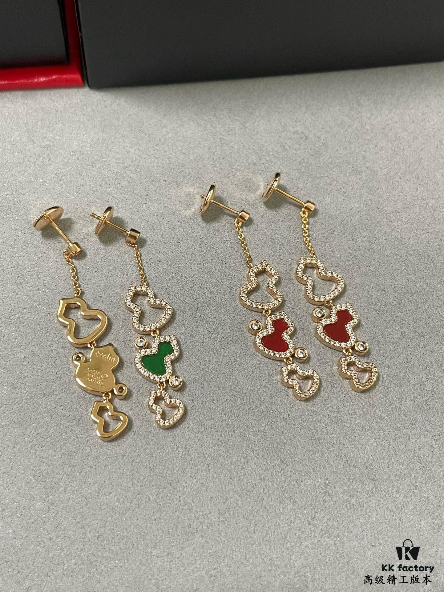 Qilin Green Jadeite Three Gourds Earrings