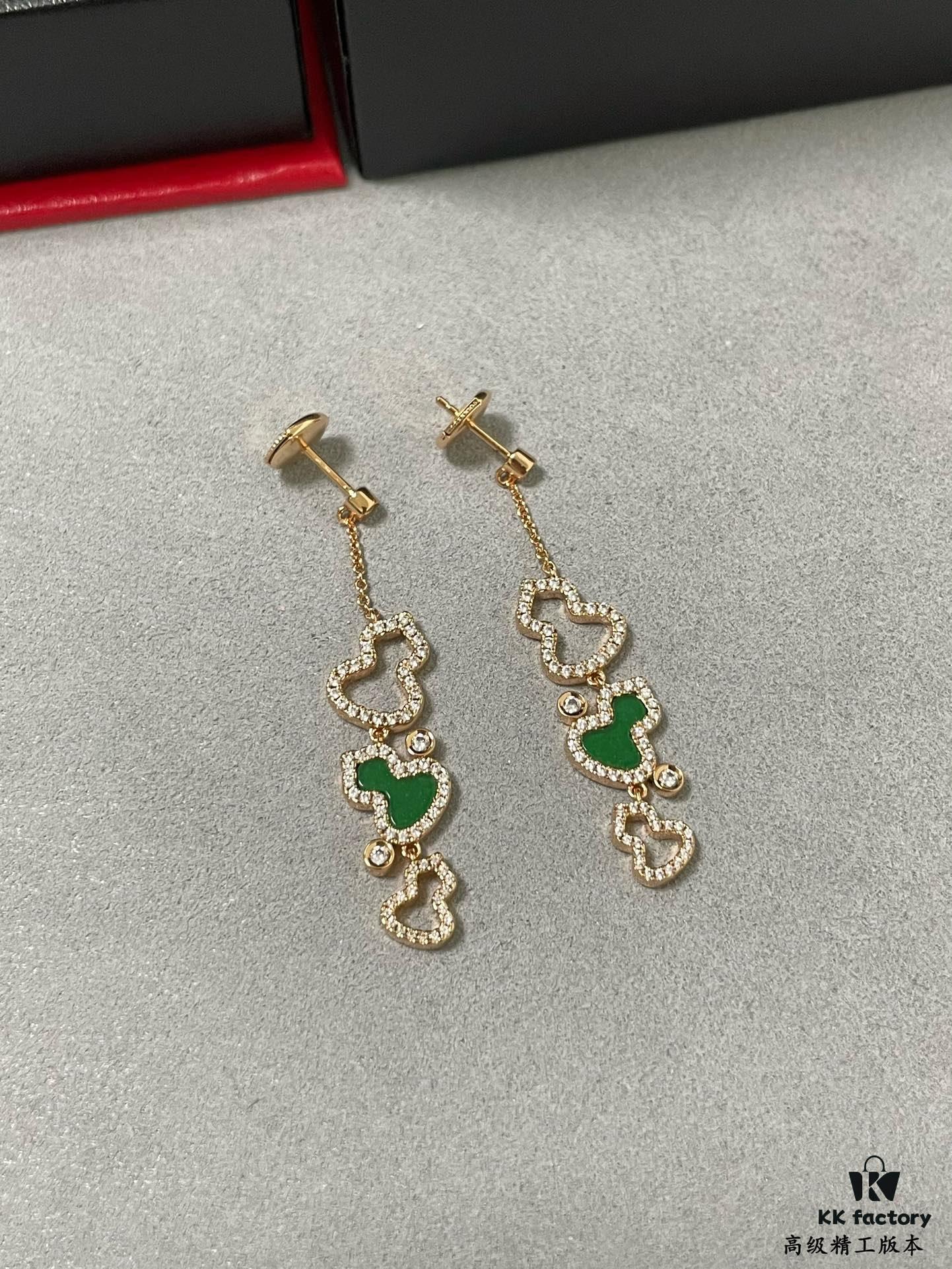 Qilin Green Jadeite Three Gourds Earrings