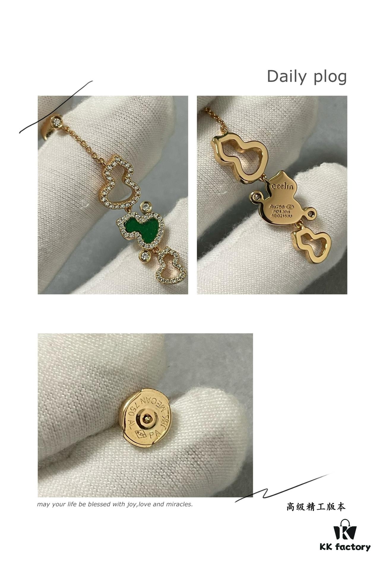 Qilin Green Jadeite Three Gourds Earrings