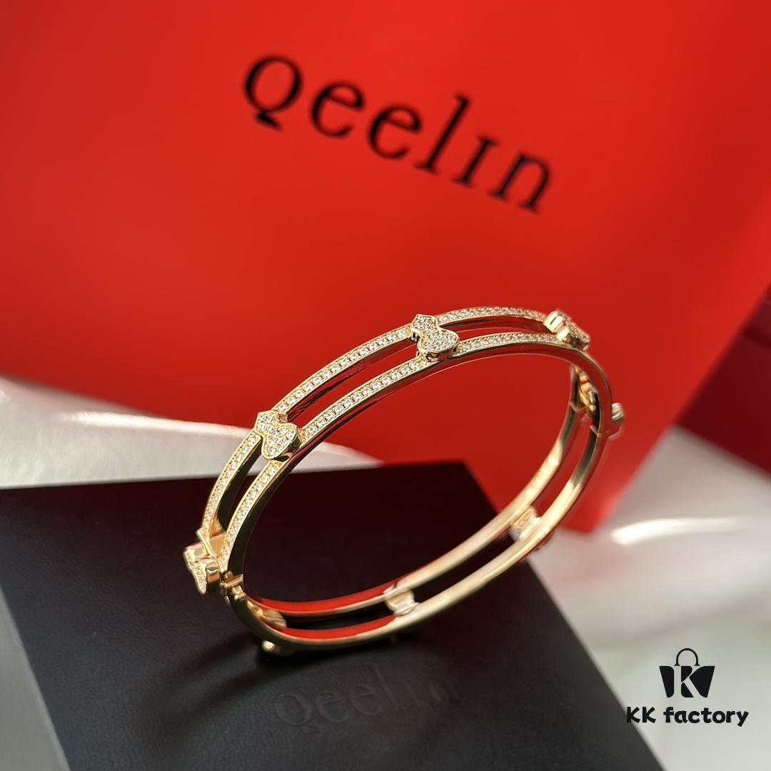 Qeelin 2022 New Arrival Hollow Full Diamond Gourd Bangle, High Jewelry Combining Chinese Elements with Modern Design, Blossom-Inspired Wulu Shape, Celebrating Spring and Fortune in Timeless Style, Crafted in Premium V Gold with Platinum and Rose Gold Options