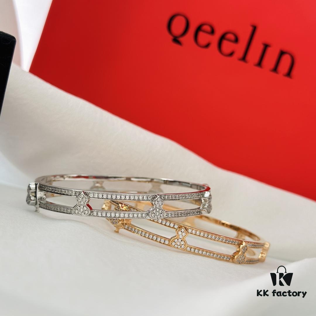Qeelin 2022 New Arrival Hollow Full Diamond Gourd Bangle, High Jewelry Combining Chinese Elements with Modern Design, Blossom-Inspired Wulu Shape, Celebrating Spring and Fortune in Timeless Style, Crafted in Premium V Gold with Platinum and Rose Gold Options