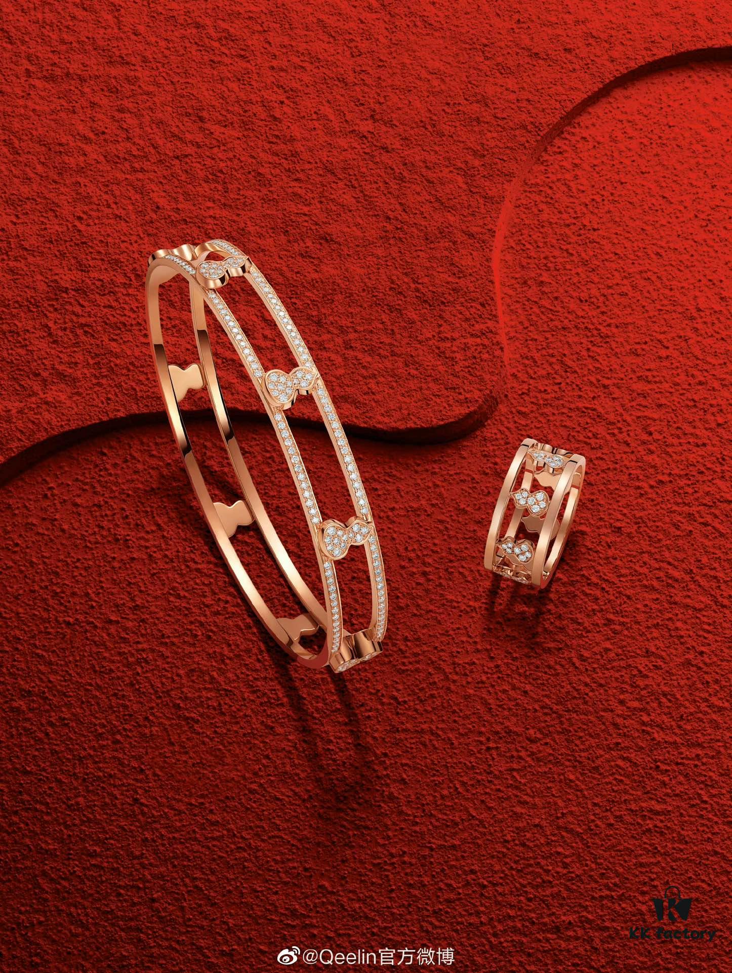 Qeelin 2022 New Arrival Hollow Full Diamond Gourd Bangle, High Jewelry Combining Chinese Elements with Modern Design, Blossom-Inspired Wulu Shape, Celebrating Spring and Fortune in Timeless Style, Crafted in Premium V Gold with Platinum and Rose Gold Options