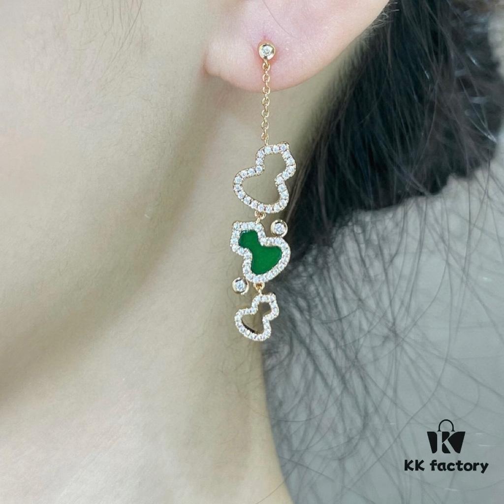 Qilin Green Jadeite Three Gourds Earrings