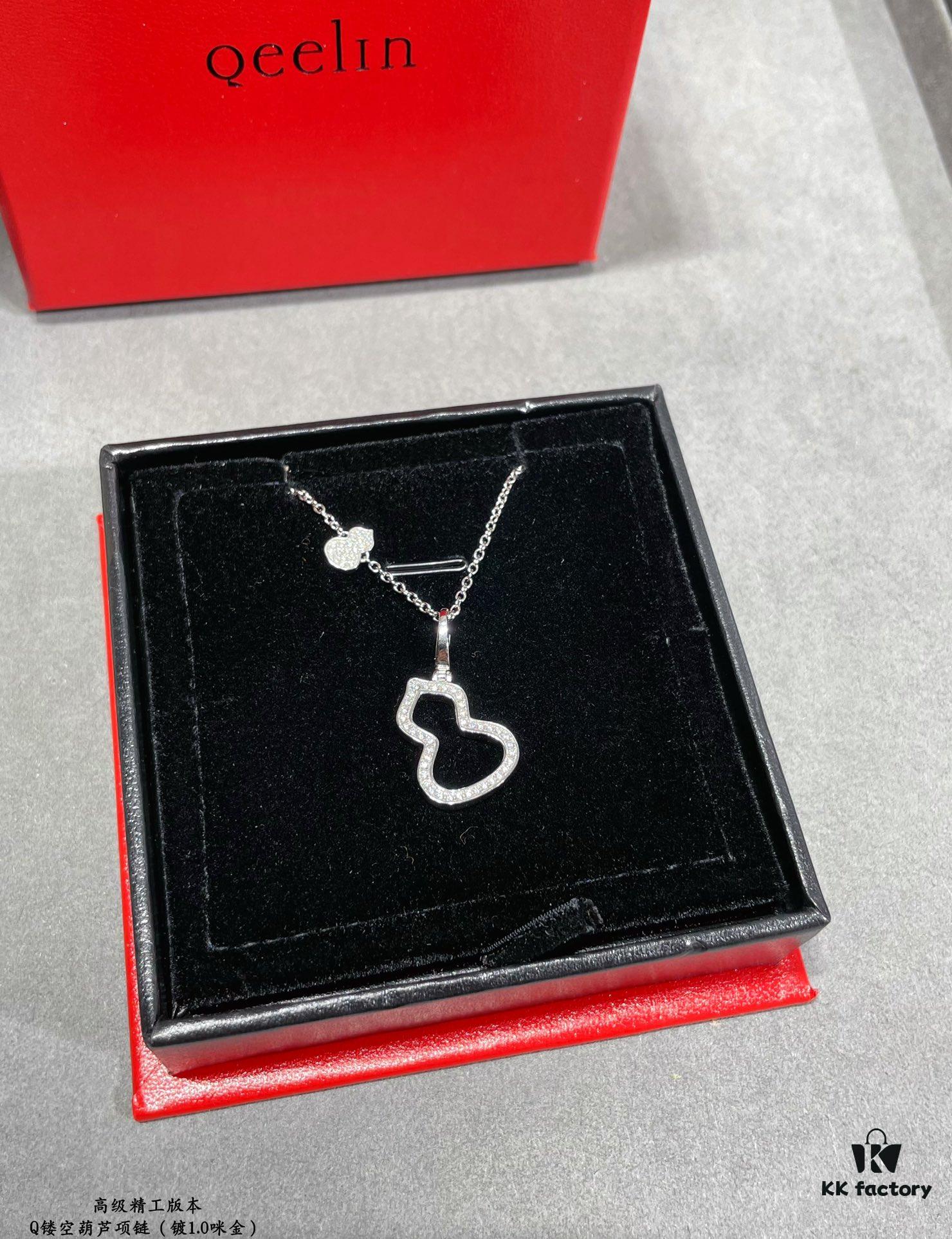 Kirin Hollow-out Gourd Necklace, Stylish and Versatile with Thick Gold Plating and High-Carbon Brilliant Cut Zircon