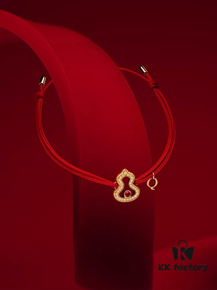 Qeelin Pixiu Diamond-Encrusted Gourd Red String Bracelet