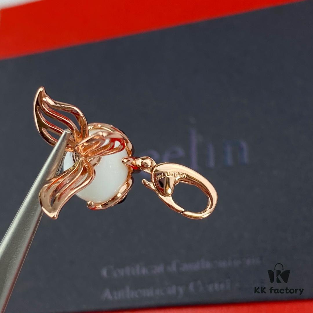 Exquisite Jewelry 💎 Qilin New Arrival Goldfish Necklace, Counter Fresh Release, Agate and Turquoise Inlaid with Advanced Diamond Setting, Vivid and Lifelike Design, Detachable Pendant