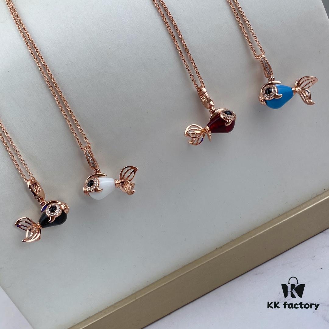 Exquisite Jewelry 💎 Qilin New Arrival Goldfish Necklace, Counter Fresh Release, Agate and Turquoise Inlaid with Advanced Diamond Setting, Vivid and Lifelike Design, Detachable Pendant