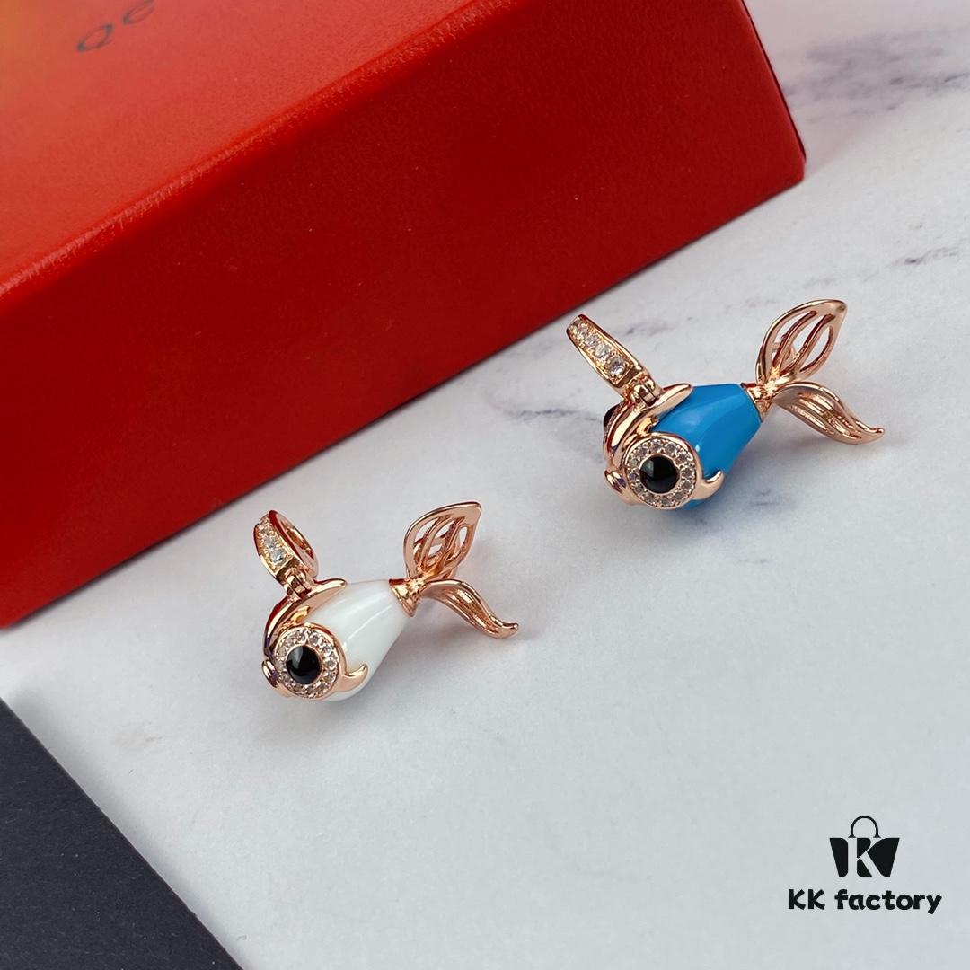 Exquisite Jewelry 💎 Qilin New Arrival Goldfish Necklace, Counter Fresh Release, Agate and Turquoise Inlaid with Advanced Diamond Setting, Vivid and Lifelike Design, Detachable Pendant