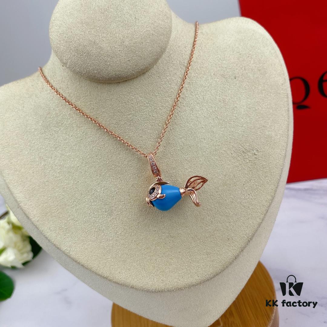 Exquisite Jewelry 💎 Qilin New Arrival Goldfish Necklace, Counter Fresh Release, Agate and Turquoise Inlaid with Advanced Diamond Setting, Vivid and Lifelike Design, Detachable Pendant