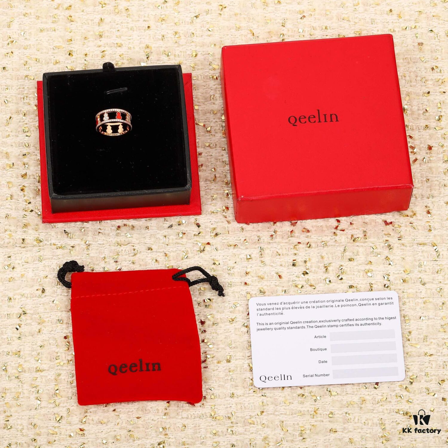 Hulu Wulu Series Ring, Composed of Eight Gourds, Hand-Set Diamonds, Thick Gold Plating for Long-Lasting Color Retention