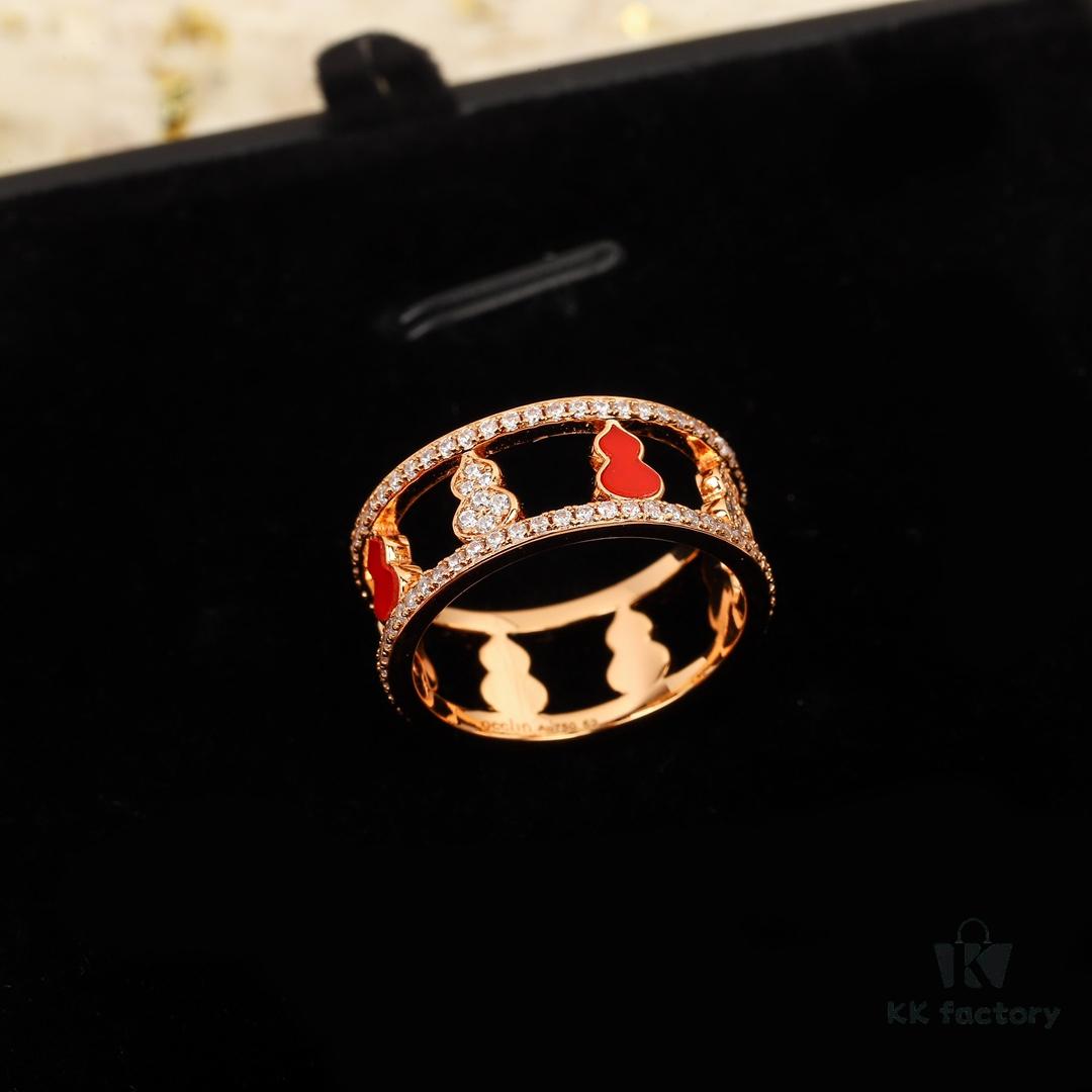 Hulu Wulu Series Ring, Composed of Eight Gourds, Hand-Set Diamonds, Thick Gold Plating for Long-Lasting Color Retention