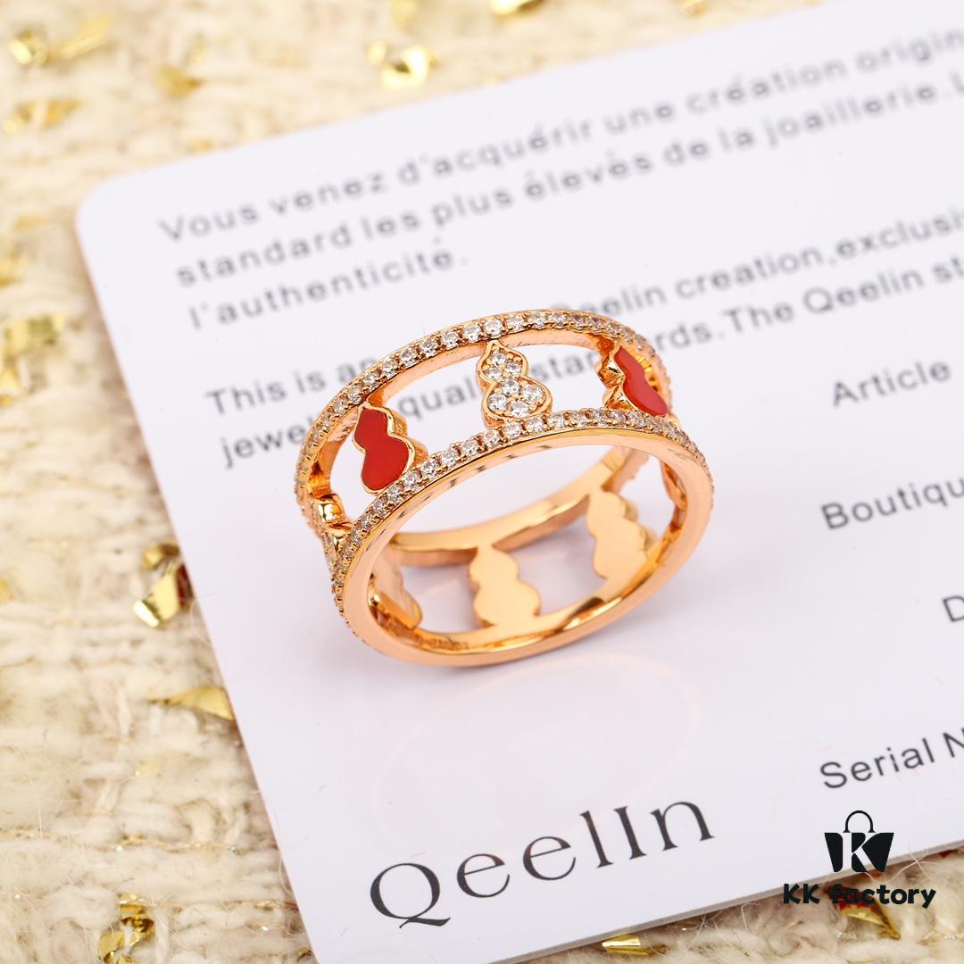 Hulu Wulu Series Ring, Composed of Eight Gourds, Hand-Set Diamonds, Thick Gold Plating for Long-Lasting Color Retention