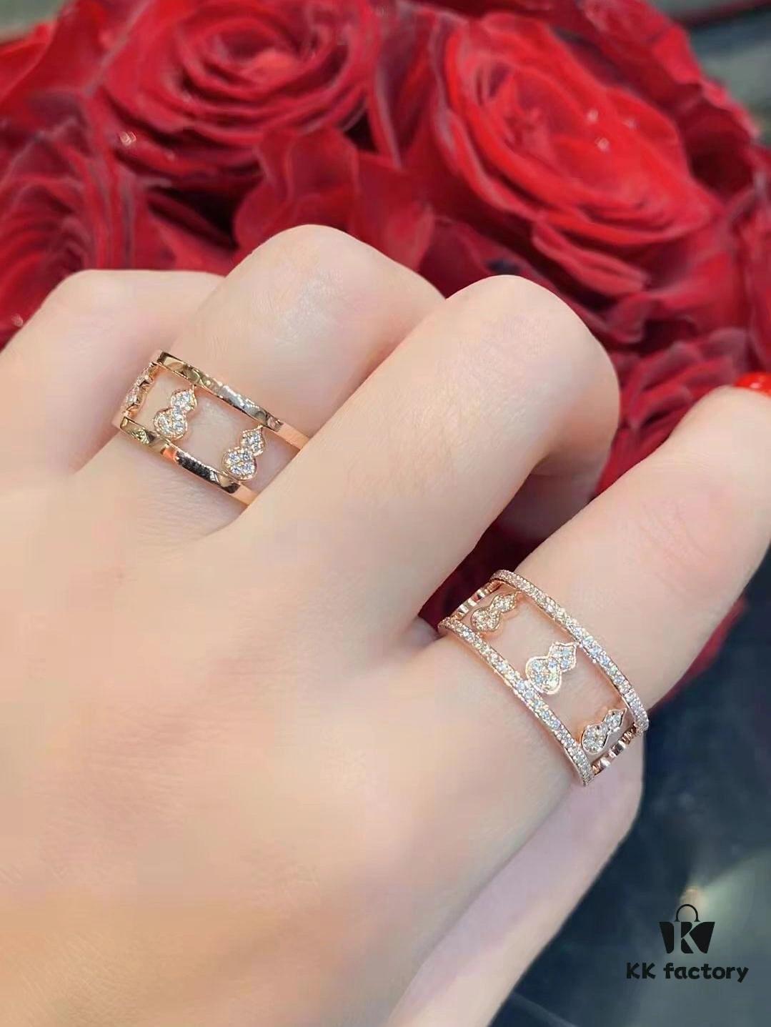 Kirin Gourd Full Diamond Ring, Gourd Wulu Series Ring, Stackable or Worn Separately, Composed of Eight Gourds, Symbolizing Eternal Luck, Bringing Good Fortune to Your Fingertips, Hand-Set Diamonds with Long-Lasting Color Retention