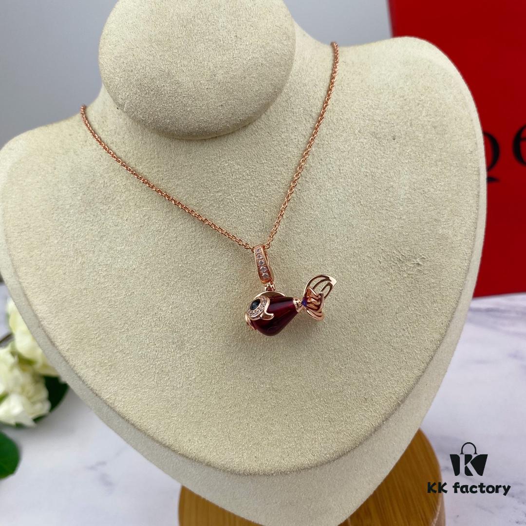 Exquisite Jewelry 💎 Qilin New Arrival Goldfish Necklace, Counter Fresh Release, Agate and Turquoise Inlaid with Advanced Diamond Setting, Vivid and Lifelike Design, Detachable Pendant