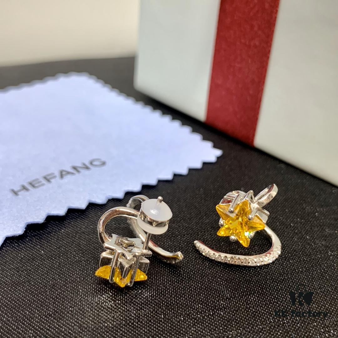 Qixi Gift 🎁 HEFANG Jewelry Meteor Starfruit Earrings, Sweet and Stylish, Full Silver High Version with Logo