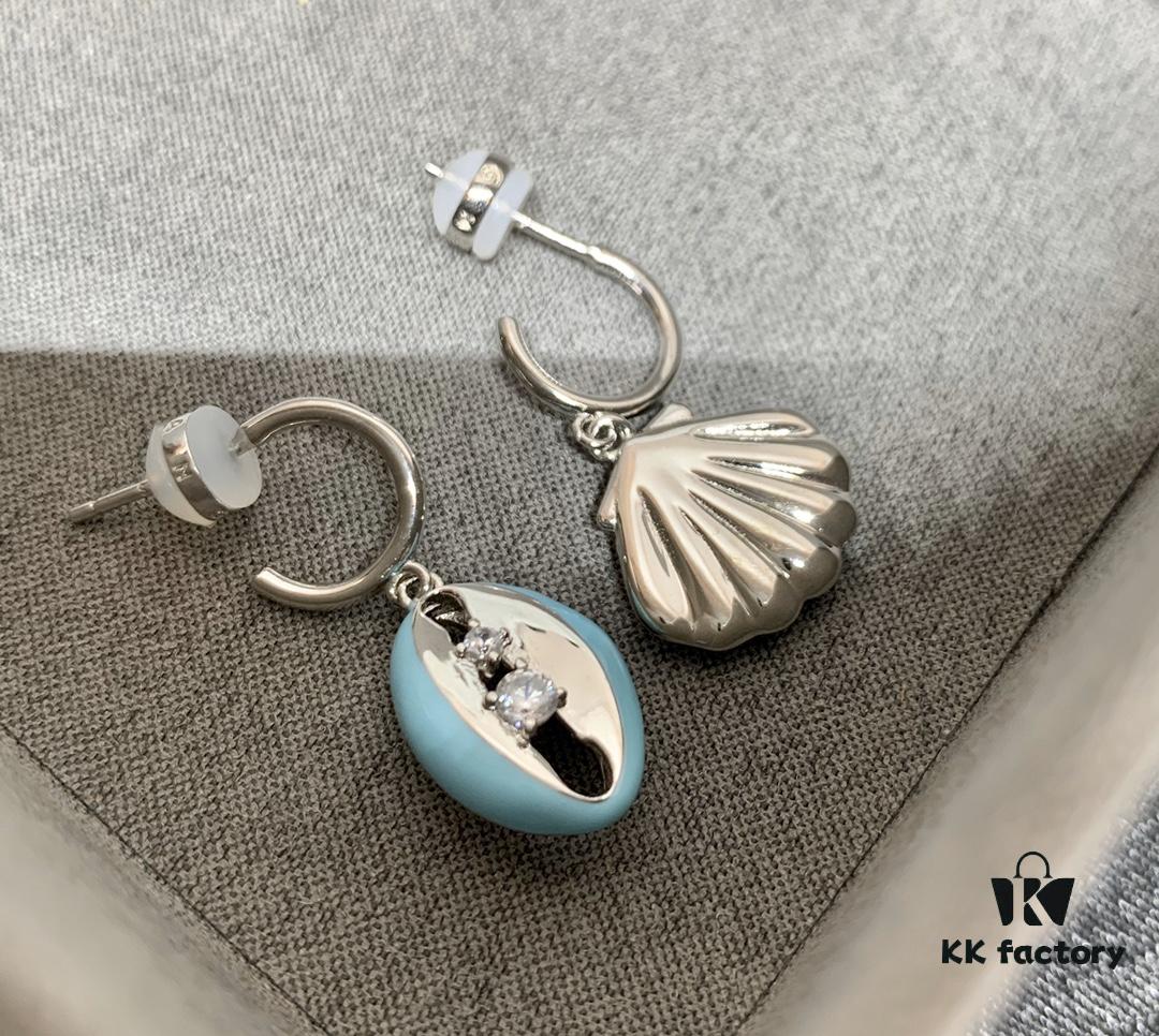 Qixi Gift 🎁 HEFANG Jewelry Sea Shell Asymmetric Sterling Silver Earrings