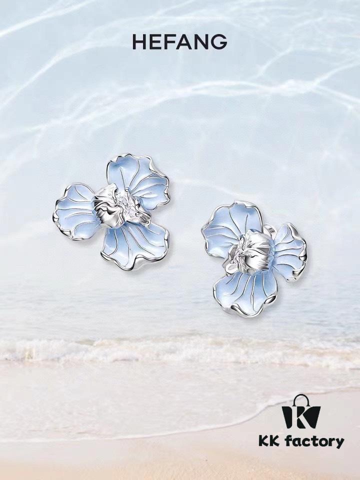 Qixi Gift 🎁 HEFANG Blue Iris Earrings Elegant Floral Design