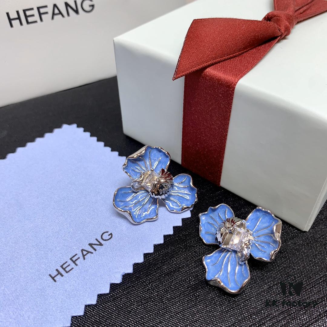Qixi Gift 🎁 HEFANG Blue Iris Earrings Elegant Floral Design
