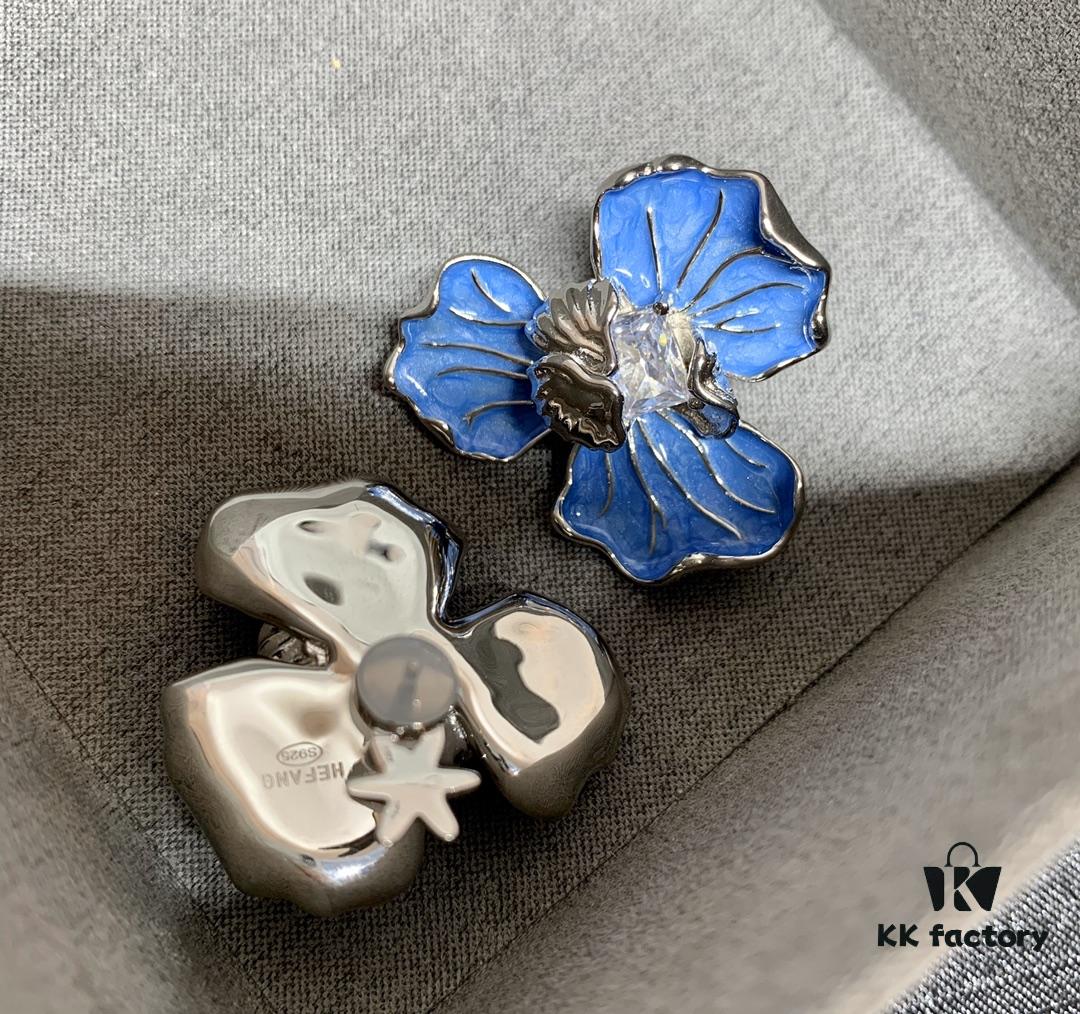Qixi Gift 🎁 HEFANG Blue Iris Earrings Elegant Floral Design