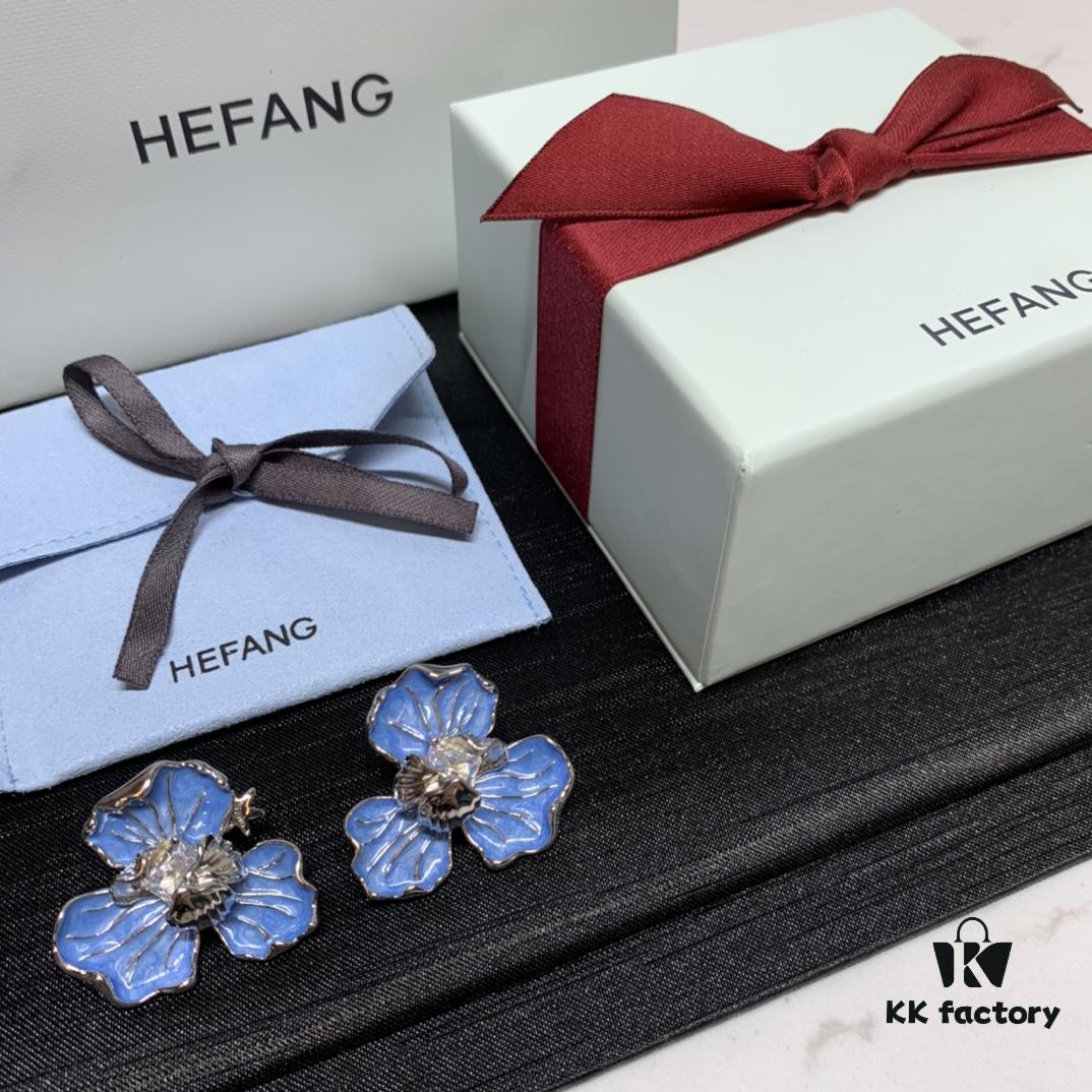 Qixi Gift 🎁 HEFANG Blue Iris Earrings Elegant Floral Design