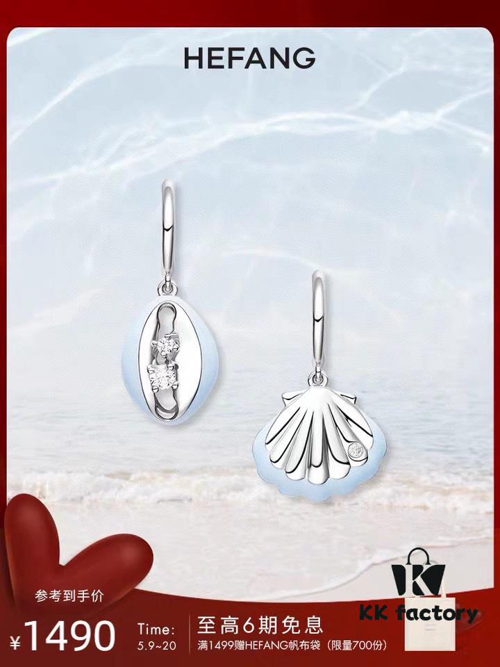 Qixi Gift 🎁 HEFANG Jewelry Sea Shell Asymmetric Sterling Silver Earrings