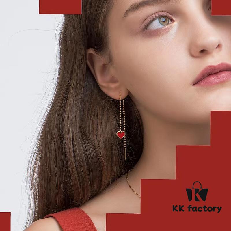 HEFANG He Fang Declaration Ear Thread Earrings with Heart Pendant Diamond Stud Jewelry Gift for Women