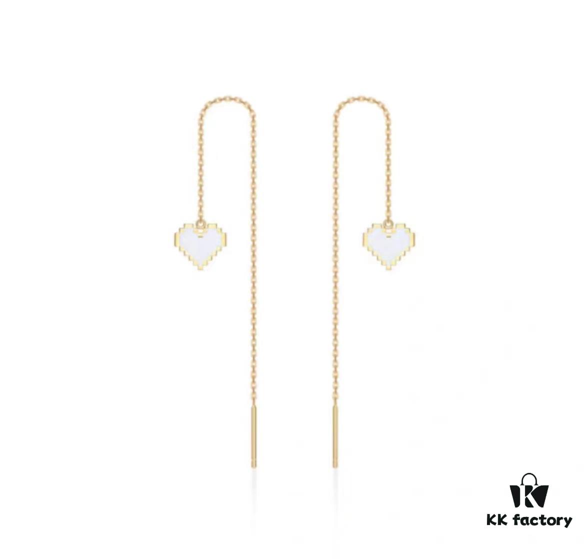 HEFANG He Fang Declaration Ear Thread Earrings with Heart Pendant Diamond Stud Jewelry Gift for Women