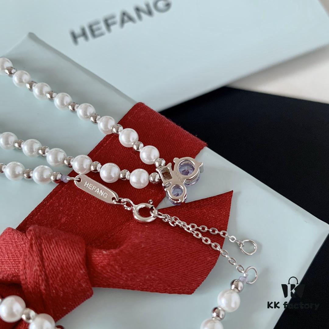 HEFANG Jewelry Grape Juice Ice Short Necklace, 925 Sterling Silver Cute Heart Pendant Collar Chain, Xiaomi Bead Necklace, Same Style as Shen Mengchen