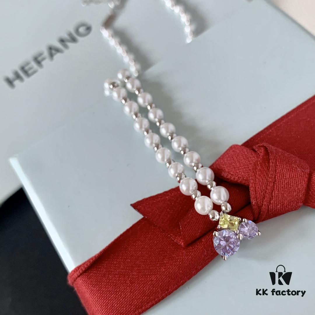 HEFANG Jewelry Grape Juice Ice Short Necklace, 925 Sterling Silver Cute Heart Pendant Collar Chain, Xiaomi Bead Necklace, Same Style as Shen Mengchen