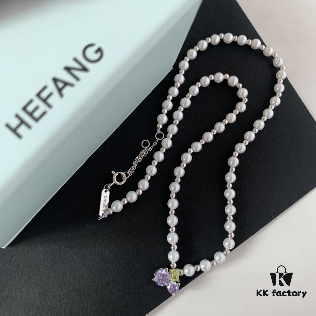 HEFANG Jewelry Grape Juice Ice Short Necklace, 925 Sterling Silver Cute Heart Pendant Collar Chain, Xiaomi Bead Necklace, Same Style as Shen Mengchen