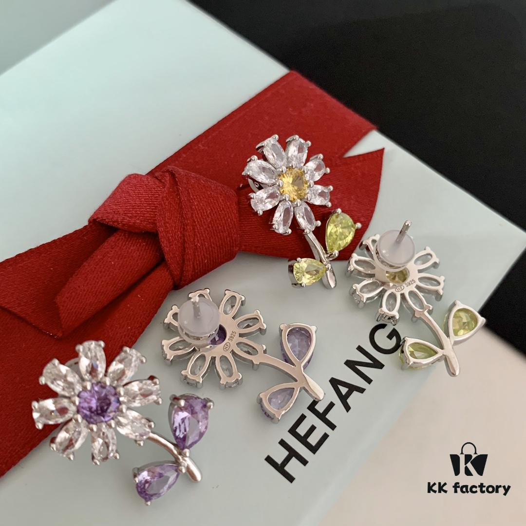 HEFANG Jewelry Summer Floral Earrings, Crystal-Clear and Exquisitely Delicate