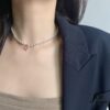 HEFANG Jewelry Peach Juice Ice Short Necklace, 925 Sterling Silver Love Pendant Collar Chain, Xiaomi Beads Necklace, Same Style as Shen Mengchen