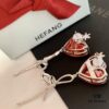 HEFANG Jewelry Red Heart Ribbon Earrings, High-Grade Silver with Logo