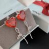 HEFANG Jewelry Red Heart Ribbon Earrings, High-Grade Silver with Logo