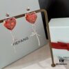 HEFANG Jewelry Red Heart Ribbon Earrings, High-Grade Silver with Logo