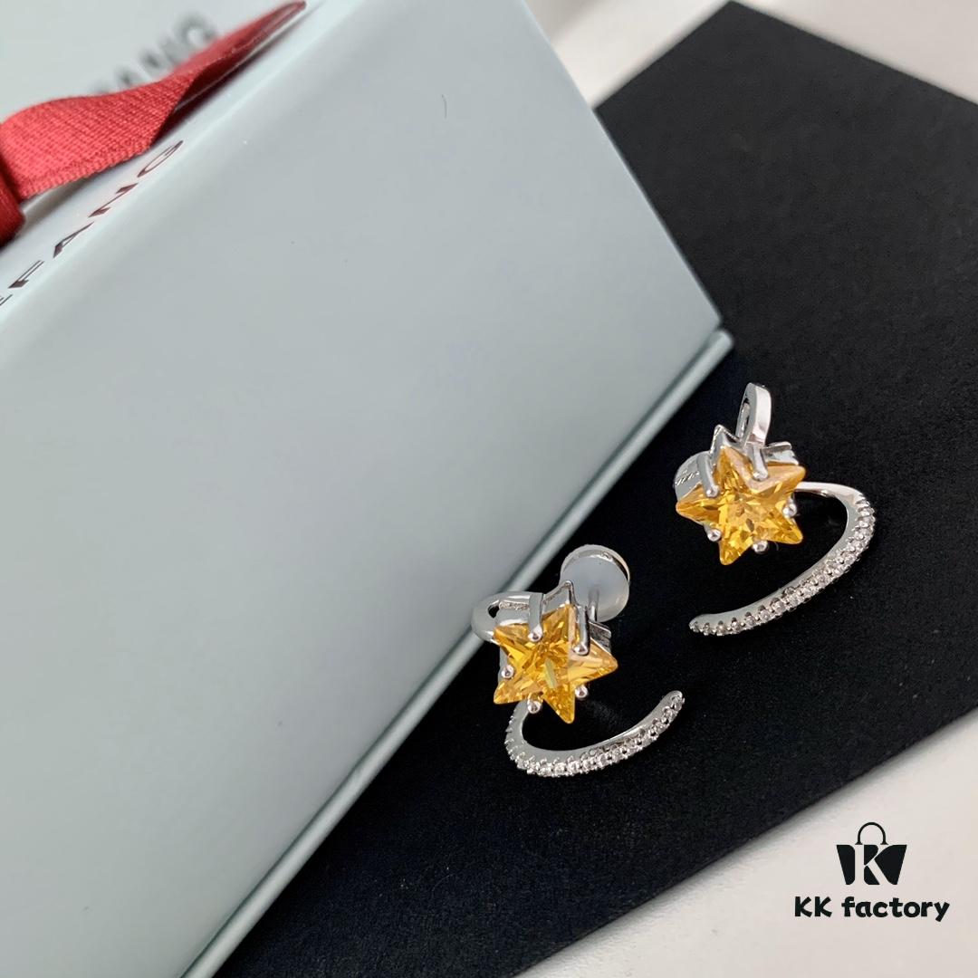 HEFANG Jewelry Meteor Star ⭐️ Yangtao Earrings, Sweet and Stylish, High-Quality Silver Version with Logo