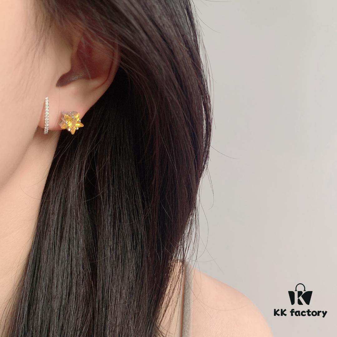 HEFANG Jewelry Meteor Star ⭐️ Yangtao Earrings, Sweet and Stylish, High-Quality Silver Version with Logo
