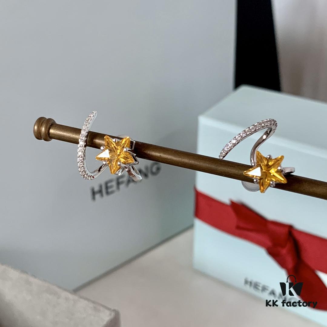 HEFANG Jewelry Meteor Star ⭐️ Yangtao Earrings, Sweet and Stylish, High-Quality Silver Version with Logo