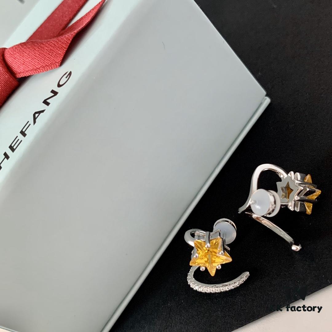 HEFANG Jewelry Meteor Star ⭐️ Yangtao Earrings, Sweet and Stylish, High-Quality Silver Version with Logo