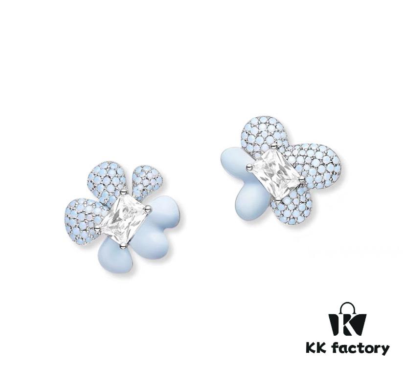 New Arrival He Fang Blue Star Flower Stud Earrings, Fashionable and Unique Design, Minimalist Earrings Jewelry Gift for Girlfriend