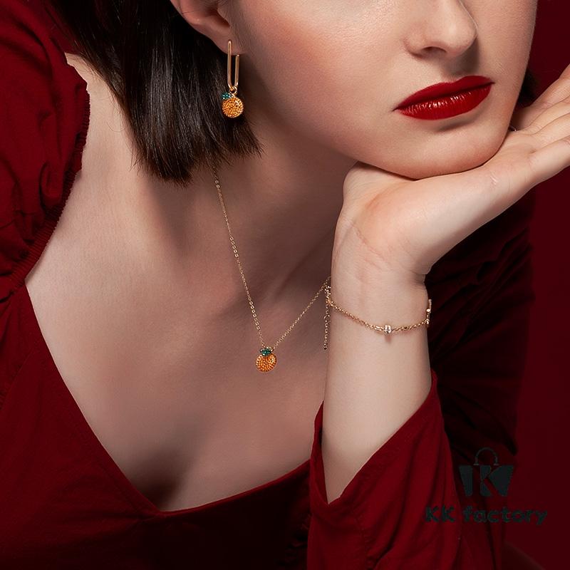 He Fang Da Ju Da Li Collarbone Chain, Same Style as Qiao Xin's Orange Citrus Necklace