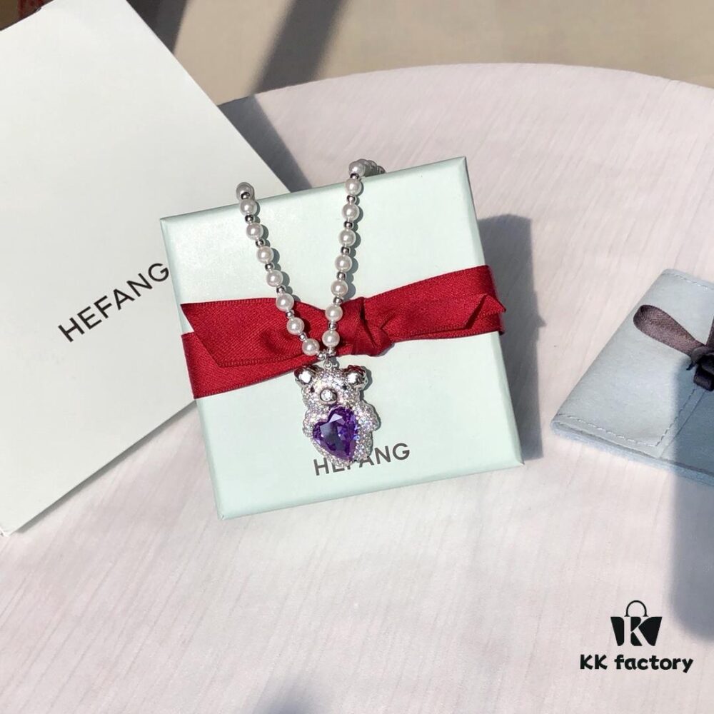 HEFANG Jewelry Gemstone Bear Necklace