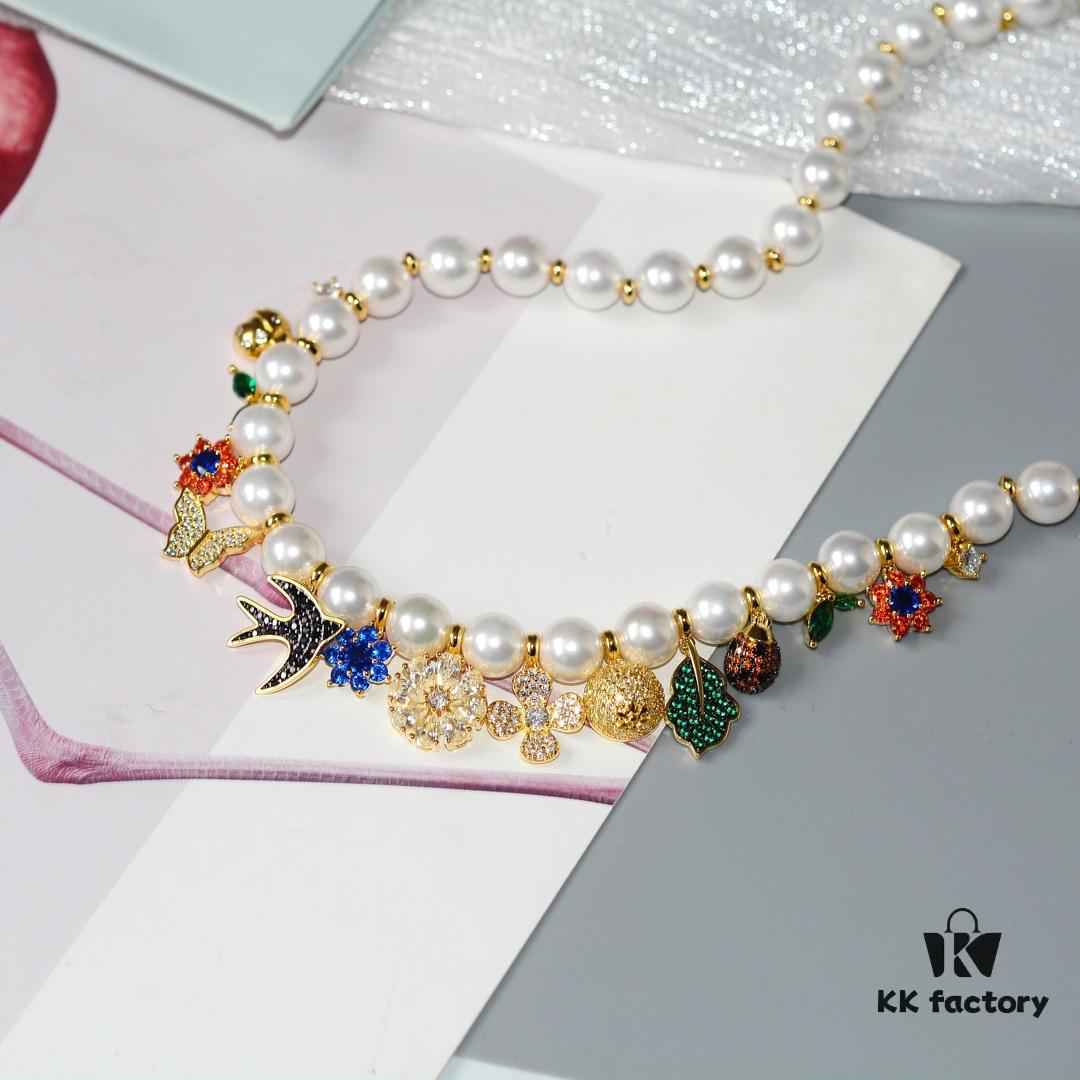 HEFANG Jewelry Garden Necklace, 925 Silver Nature-Inspired Statement Choker, Collarbone Chain